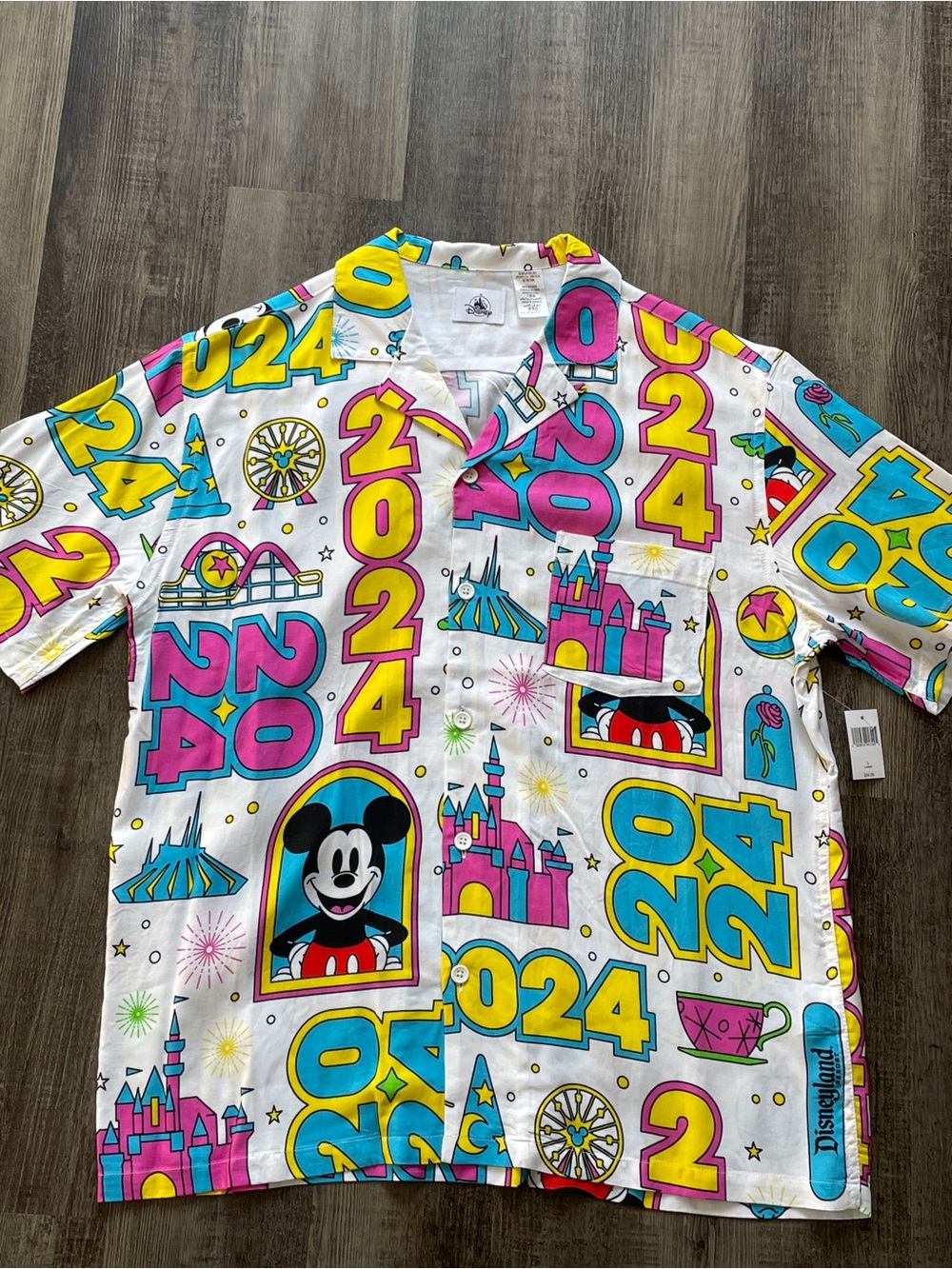 Men’s Large Disneyland 2024 Graphic Button-Down Shirt NWT